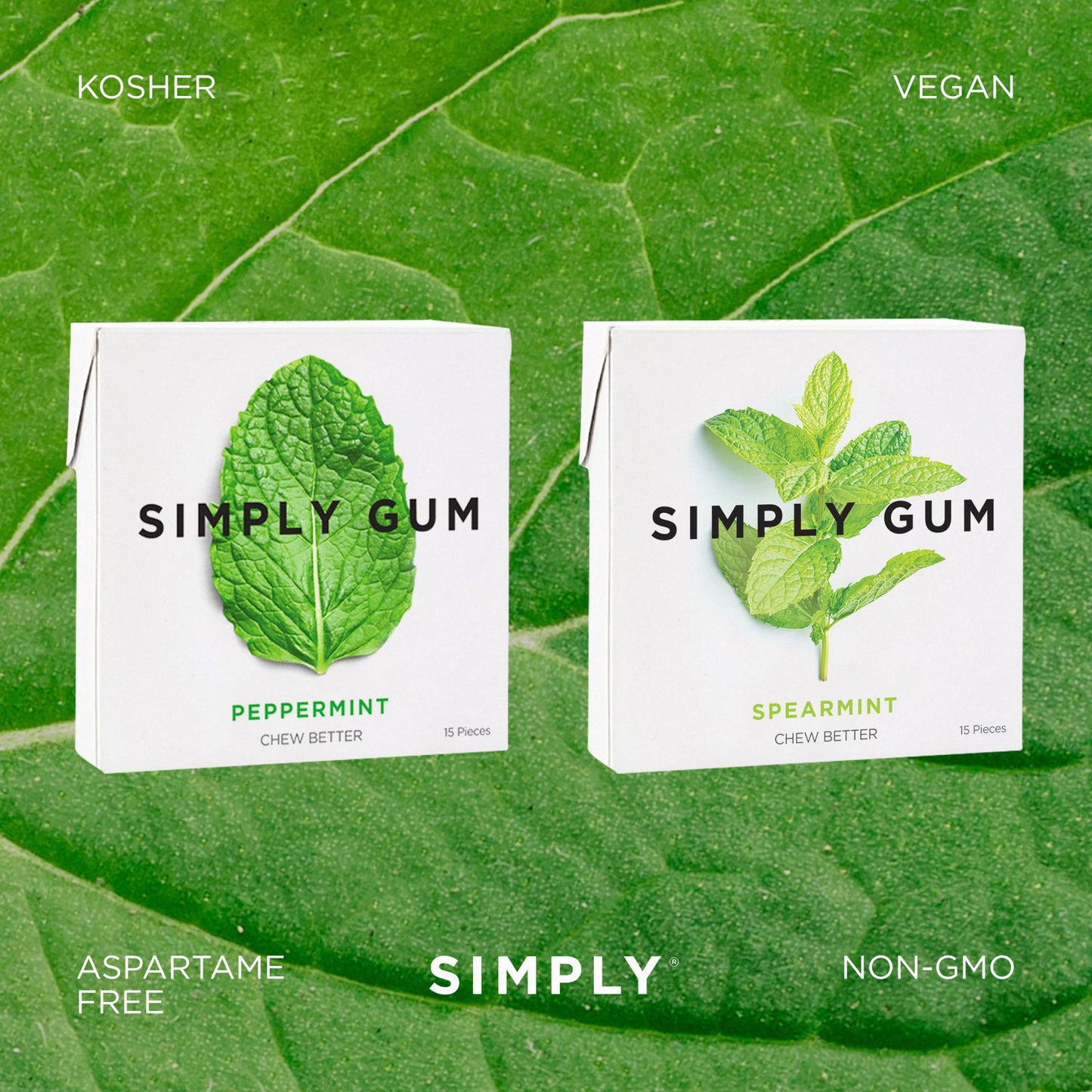 Simply Gum | Variety Pack - Peppermint, Spearmint | Pack Of Six (90 Pieces Total) | Synthetic Free + Aspartame Free + Non Gmo
