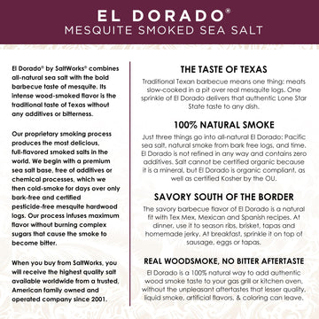 SaltWorks Artisan El Dorado Mesquite Smoked Sea Salt, 4 Ounce Zip-Top Pouch, Light to Medium Brown Crystals