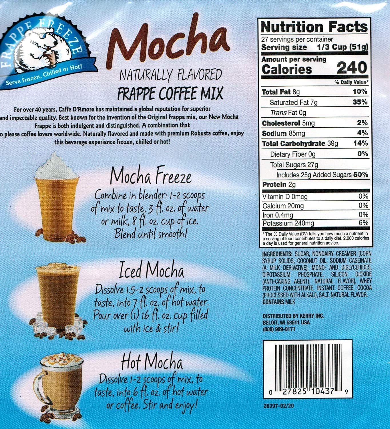 DaVinci Gourmet Frappe Coffee Mix, Mocha Flavor, 48 Ounce Bag, 27 Servings