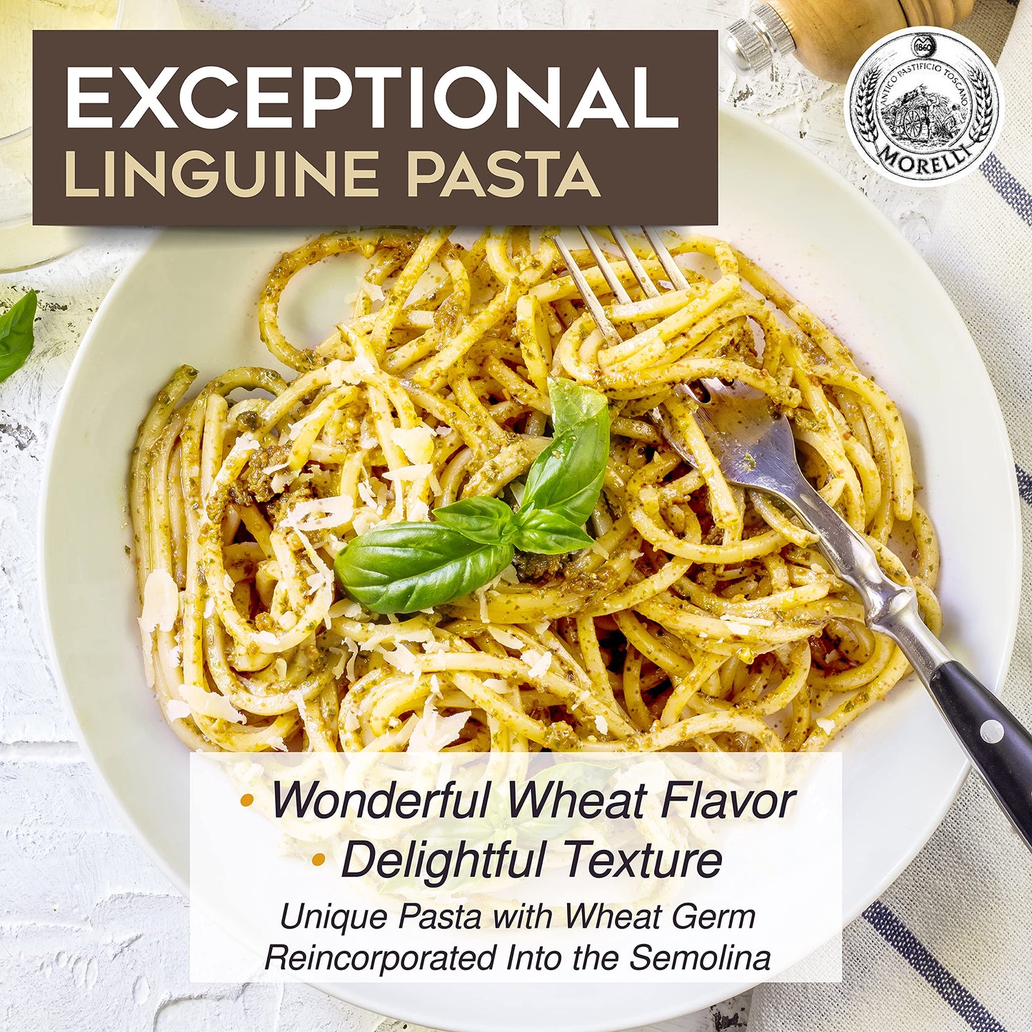 Morelli Lemon Pepper Linguine Pasta With Wheat Germ - Linguine Organic Pasta - Naturally Flavored Pasta Made In Italy - Imported