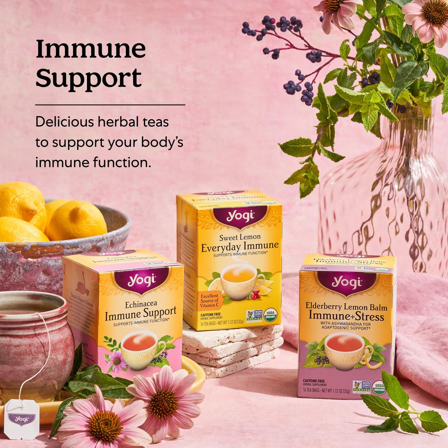 Yogi Tea Echinacea Immune Support Tea - 16 Tea Bags Per Pack (4 Packs) - Organic Immunity Support Tea - Includes Peppermint Leaf