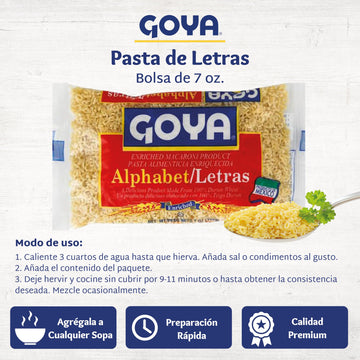 Alphabet Pasta by Goya, Fun Pasta Noodles for Soups, Stews, and Side Dishes, Mexican Noodles, 7oz Bag