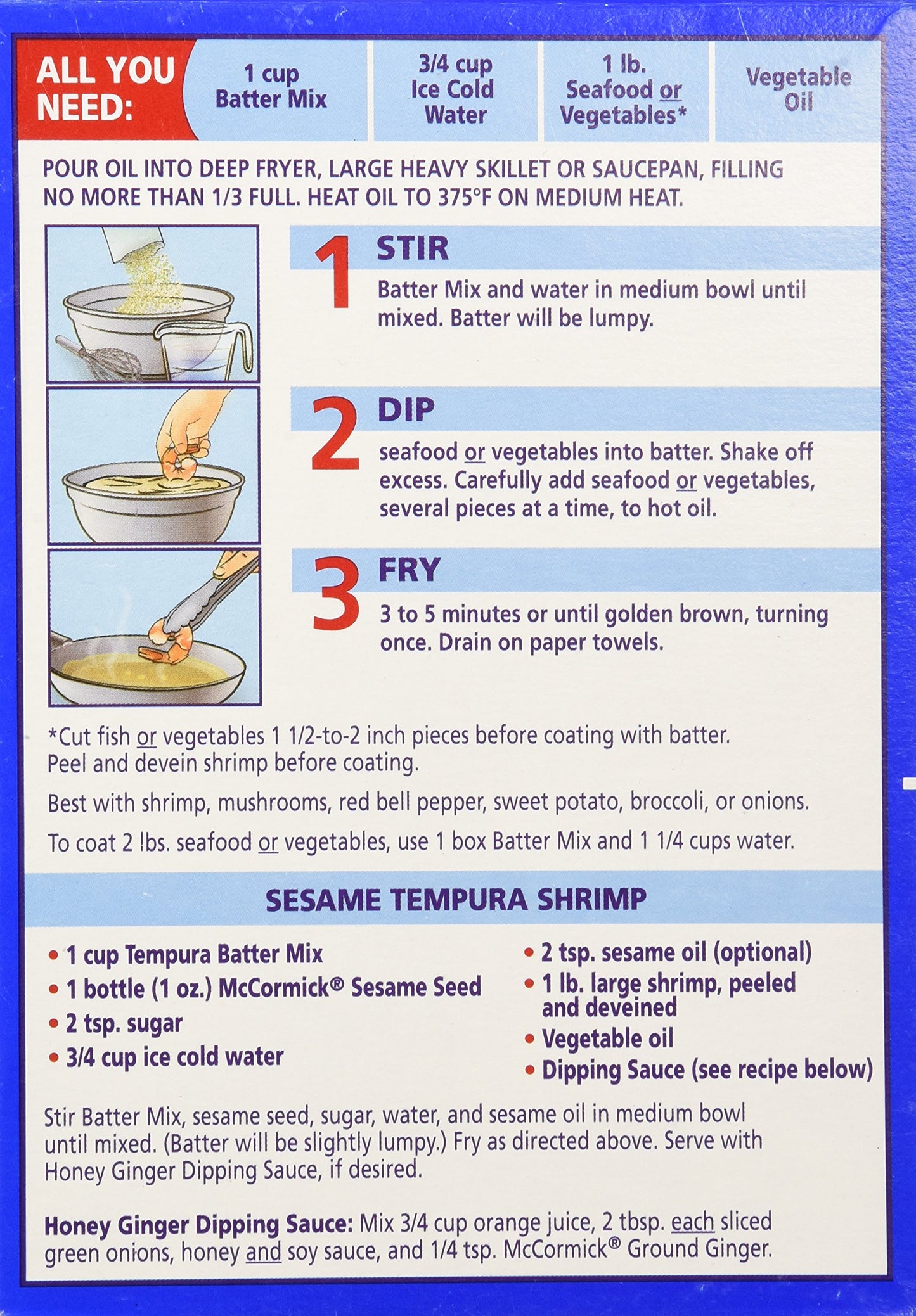 Mccormick Golden Dipt Tempura Seafood Batter Mix 8 Ounces (Pack Of 3)