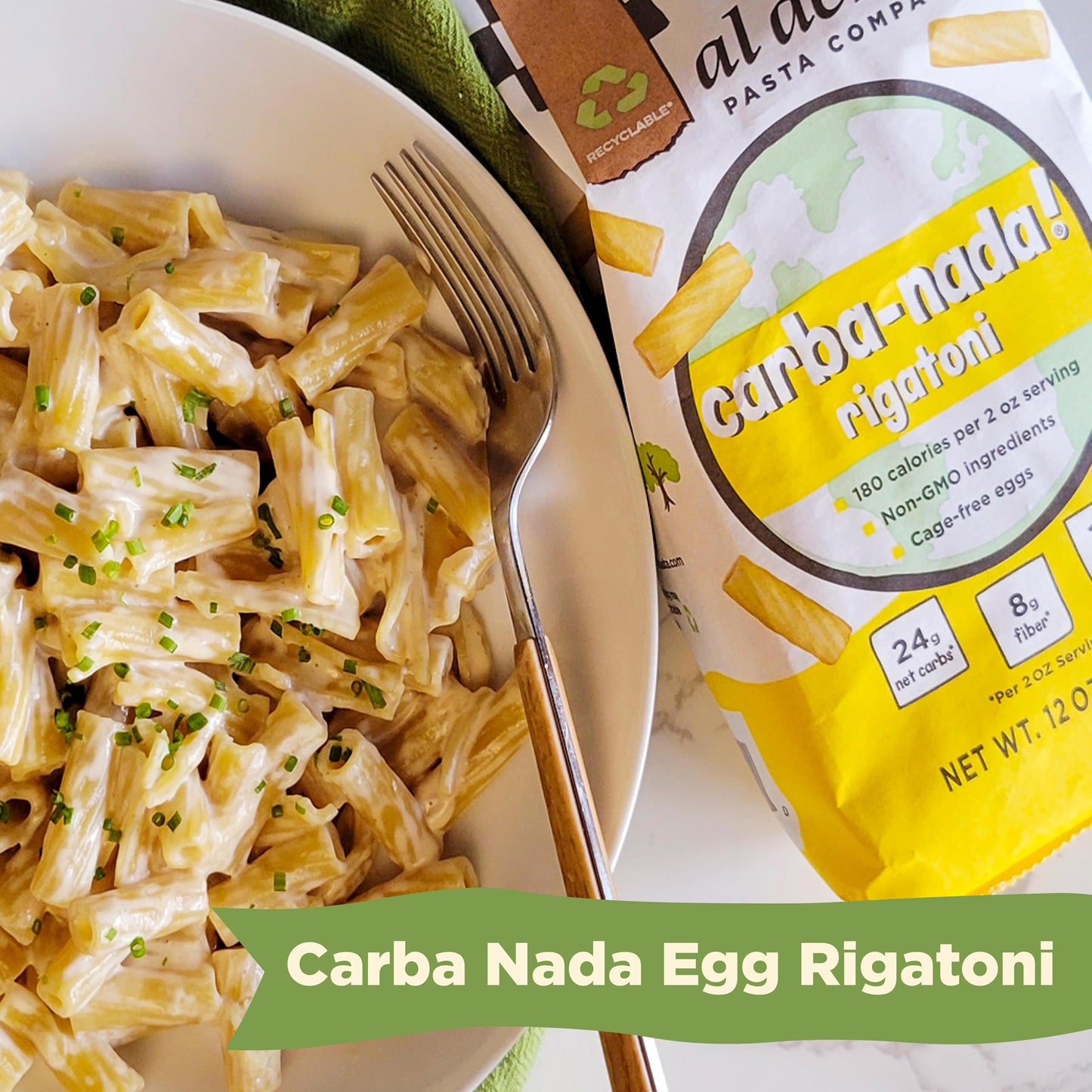 AL DENTE Carba-Nada Rigatoni Low Carb Pasta, High Protein, 12oz (Pack of 4)