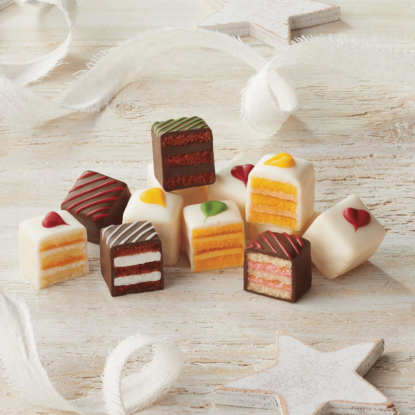 The Wisconsin Cheeseman Classic 24 Count Petits Fours - Gourmet Mini Layer Cakes in Orange Chocolate Fudge Strawberry Lemon Vanilla and Almond - Assorted Dessert or Cake Gift