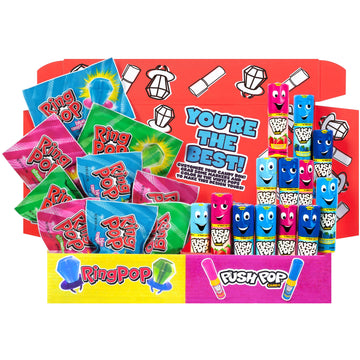 Bazooka Candy Brands Variety Candy Box - 30 Count Lollipops W/ Assorted Flavors From Ring Pop & Push Pop- Fun Candy For Birthdays, Party Favors, And Celebrations