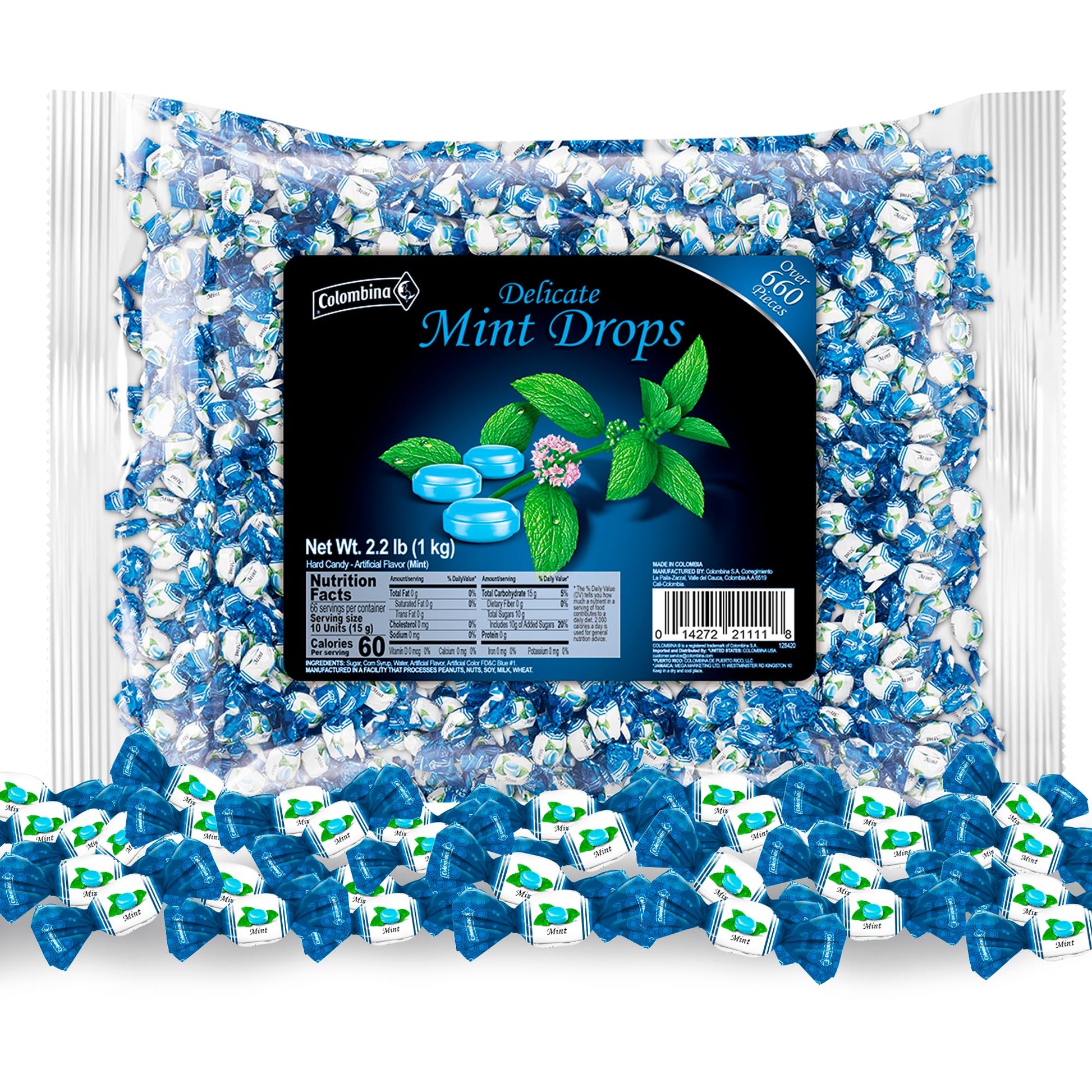 Colombina Delicate Mint Drops, Individually Wrapped Breath Saver Mini Mints, 2.2Lbs (Pack Of 1)