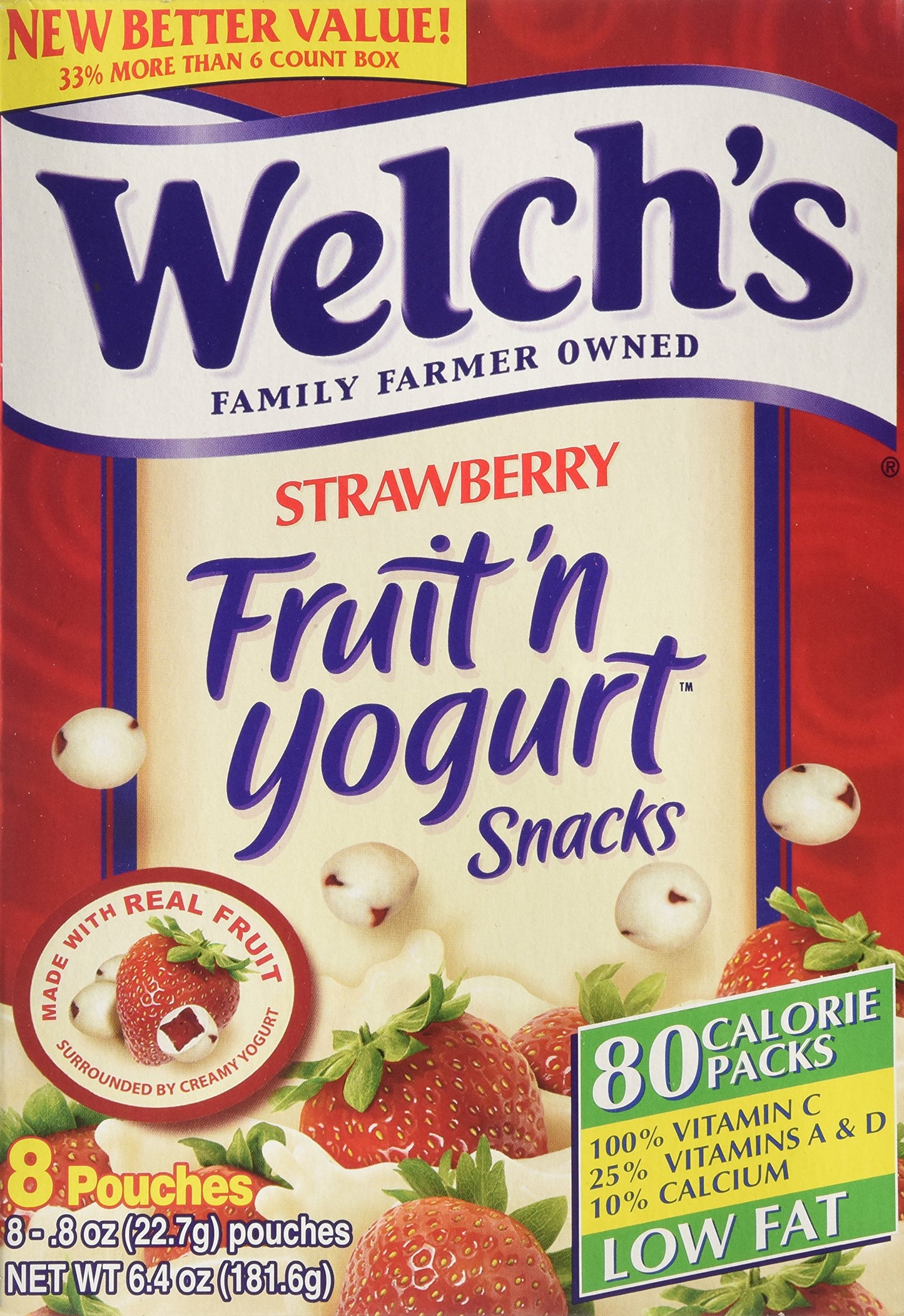 Welch'S Strawberry Fruit'N Yogurt Snacks 8 Pouches (2 Pack - 16 Pouches Total)