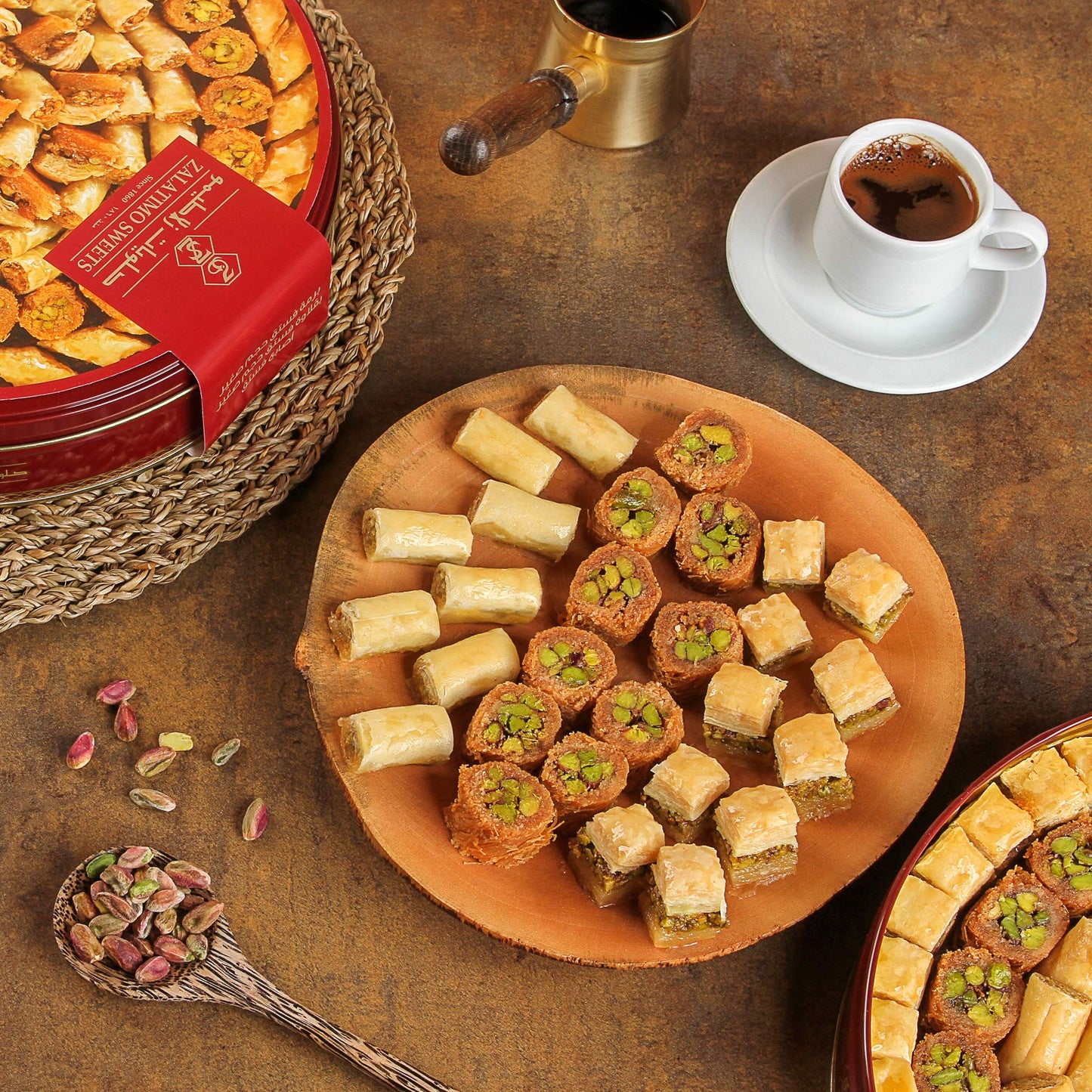 Zalatimo Sweets Since 1860, 100% All Natural Assorted Baklava, Slightly Sweet Baklava In Round Metal Gift Tin, No Preservatives,