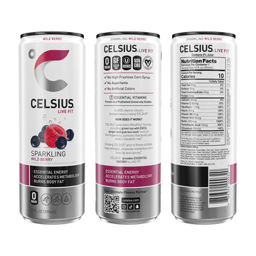 CELSIUS Essential Energy Drink, Sparkling Wild Berry, 12 Fl Oz, Pack of 24, Model FGSS6409