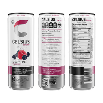 CELSIUS Sparkling Wild Berry Energy Drink, 12 Fl Oz (Pack of 12) - Essential Functional Fitness Beverage, Zero Sugar, Refreshing Flavor