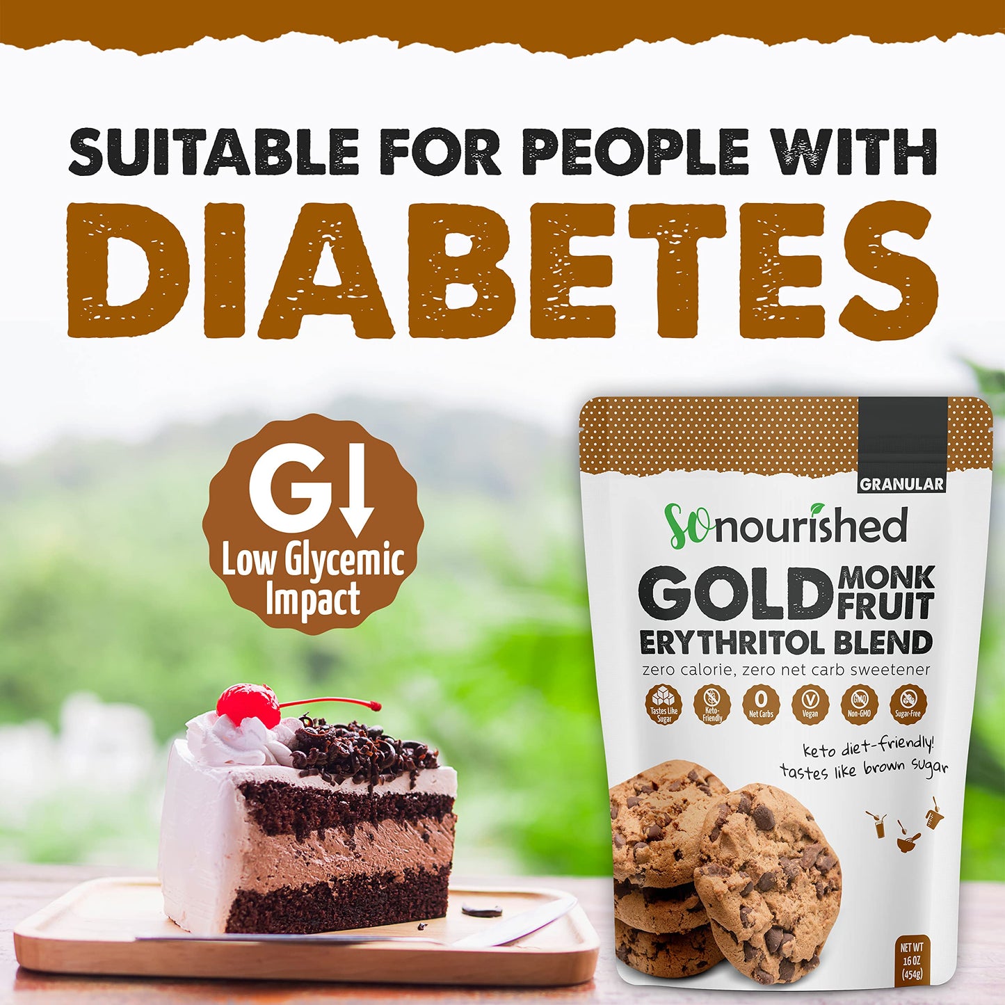 GOLD - Brown Sugar Alternative Substitute 1:1 Sugar Replacement - Monk Fruit Erythritol Sweetener for Low Carb Dieters and Diabe