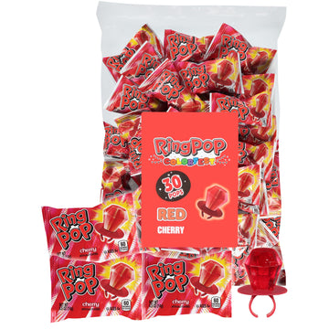 Ring Pop Individually Wrapped Red Cherry 30 Count Bulk Lollipop Pack – Cherry Flavored Lollipop Suckers For Kids - Fun Candy Bulk For Party Favors, Color Parties, Bachelorette Parties & Goodie Bags