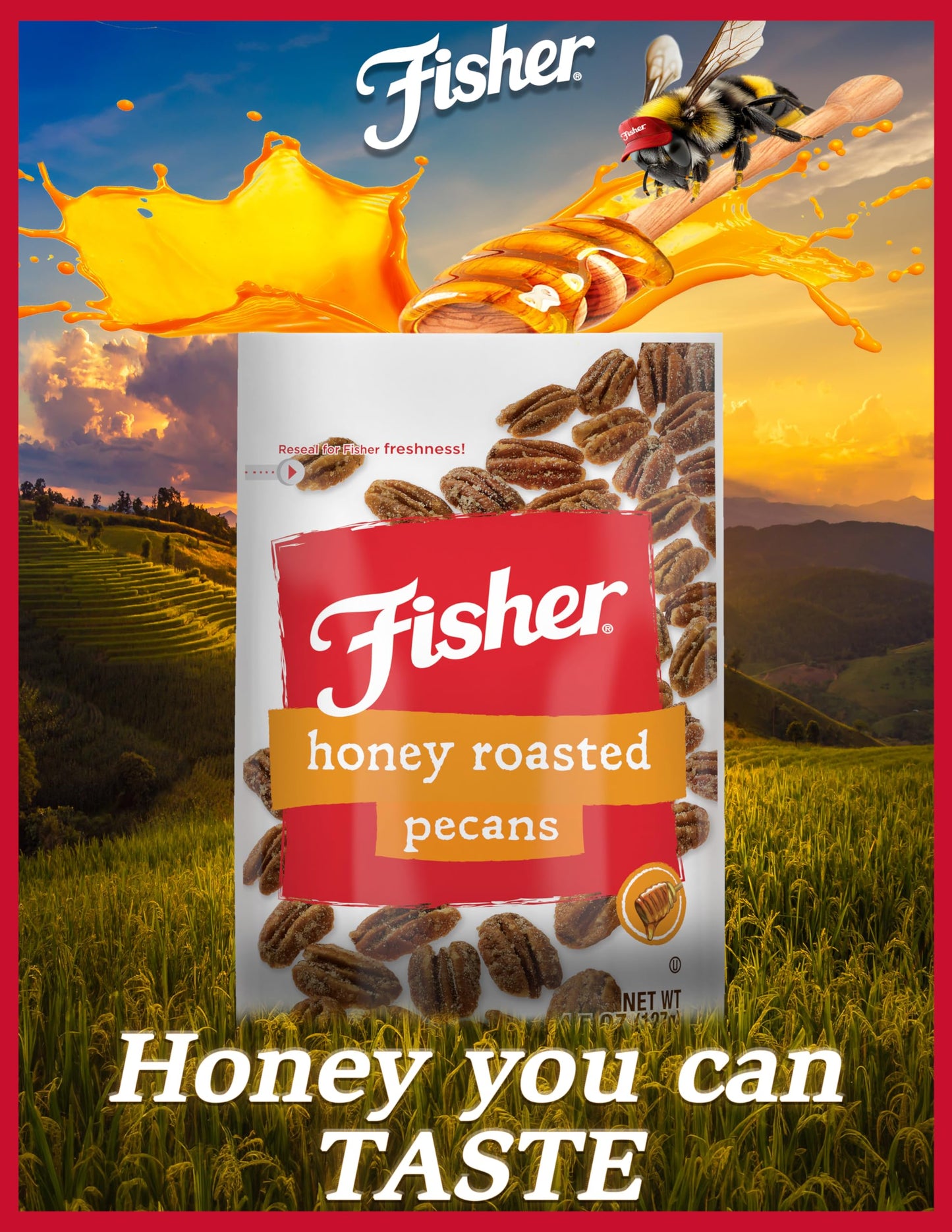 Fisher Snack Honey Roasted Pecans, Stand-Up Bag, 4.5 Oz