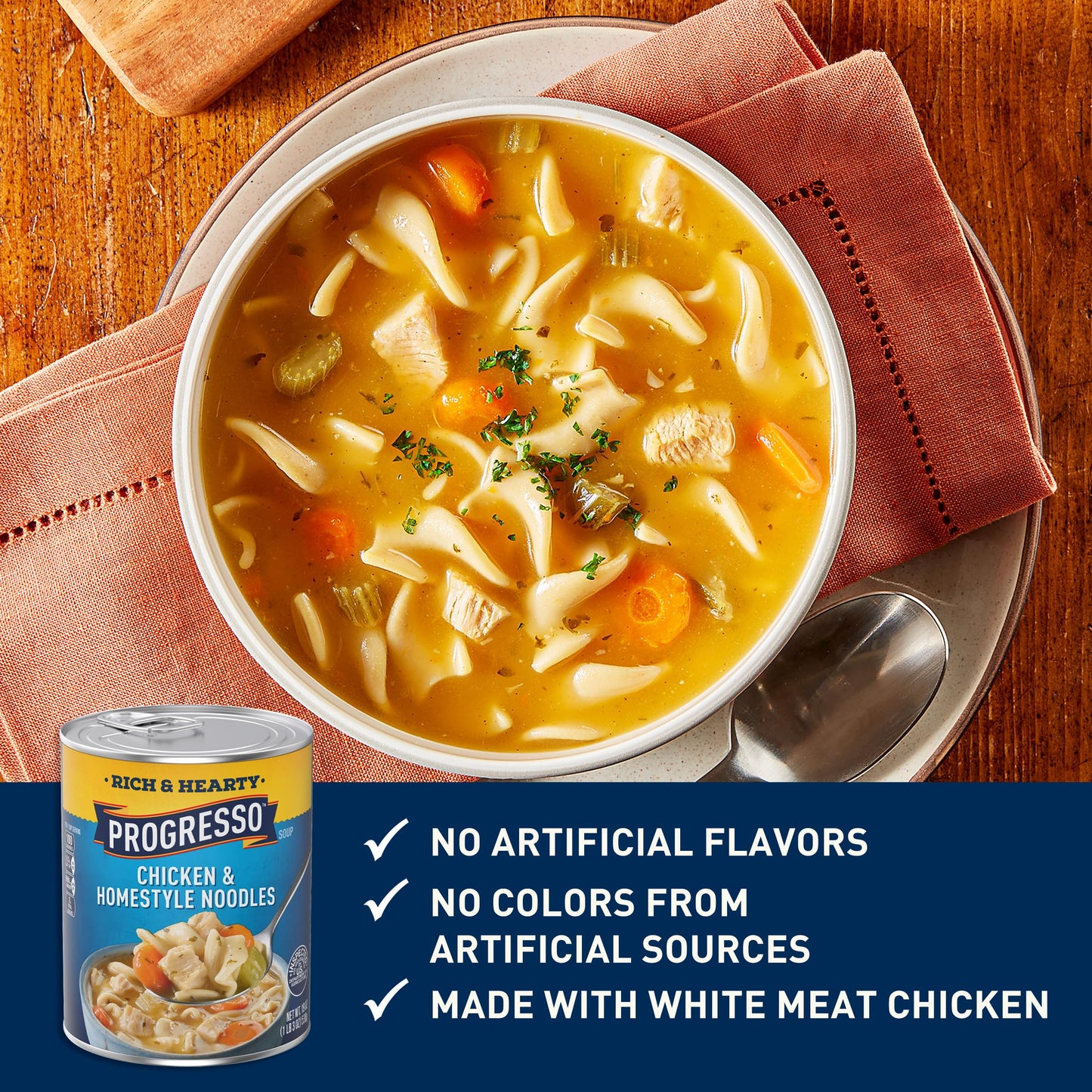 Progresso Rich & Hearty Chicken & Homestyle Noodle Soup, 19 oz Canned Soup, Pack of 12, 1.19 lb - Delicious Comfort Food