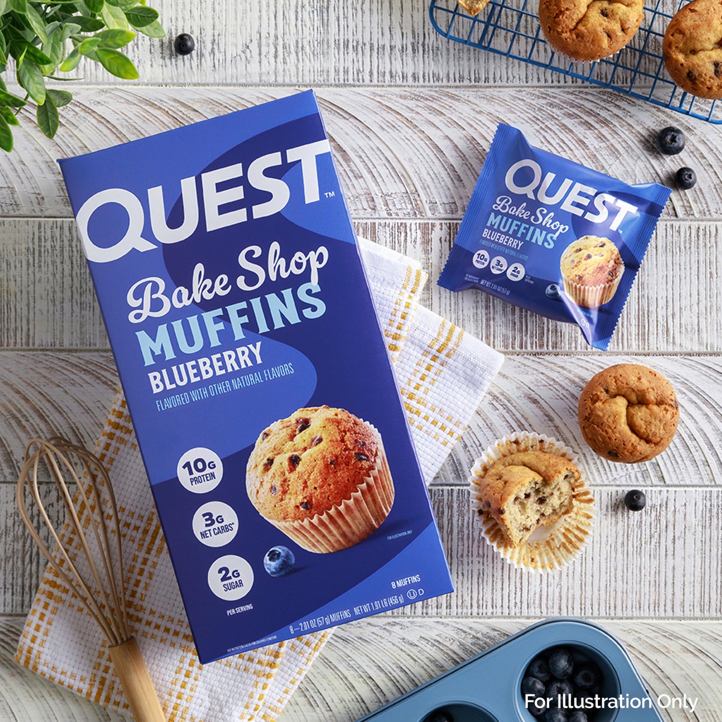 Quest Bake Shop, Blueberry Muffins, 10G Protein, 2G Net Carbs, 2G Sugar, 8 Count