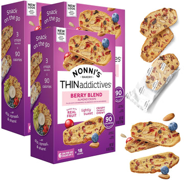 Nonni'S Thinaddictives Almond Thin Cookies - 3 Boxes Berry Blend Almond Cookies - Almond Cookie Thins W/Cranberries Blueberries