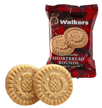 Walker'S Shortbread Rounds 2 Count, Pure Butter Shortbread Cookies, 1.2 Oz Snack Packs (Pack Of 22)