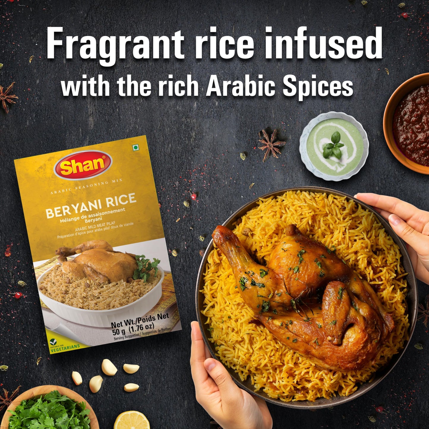 Shan Biryani Rice Arabic Seasoning Mix, 60G | Mild & Fragrant Pilaf Inspired By Authentic Arabic Cuisine | Vegetarian-Friendly |