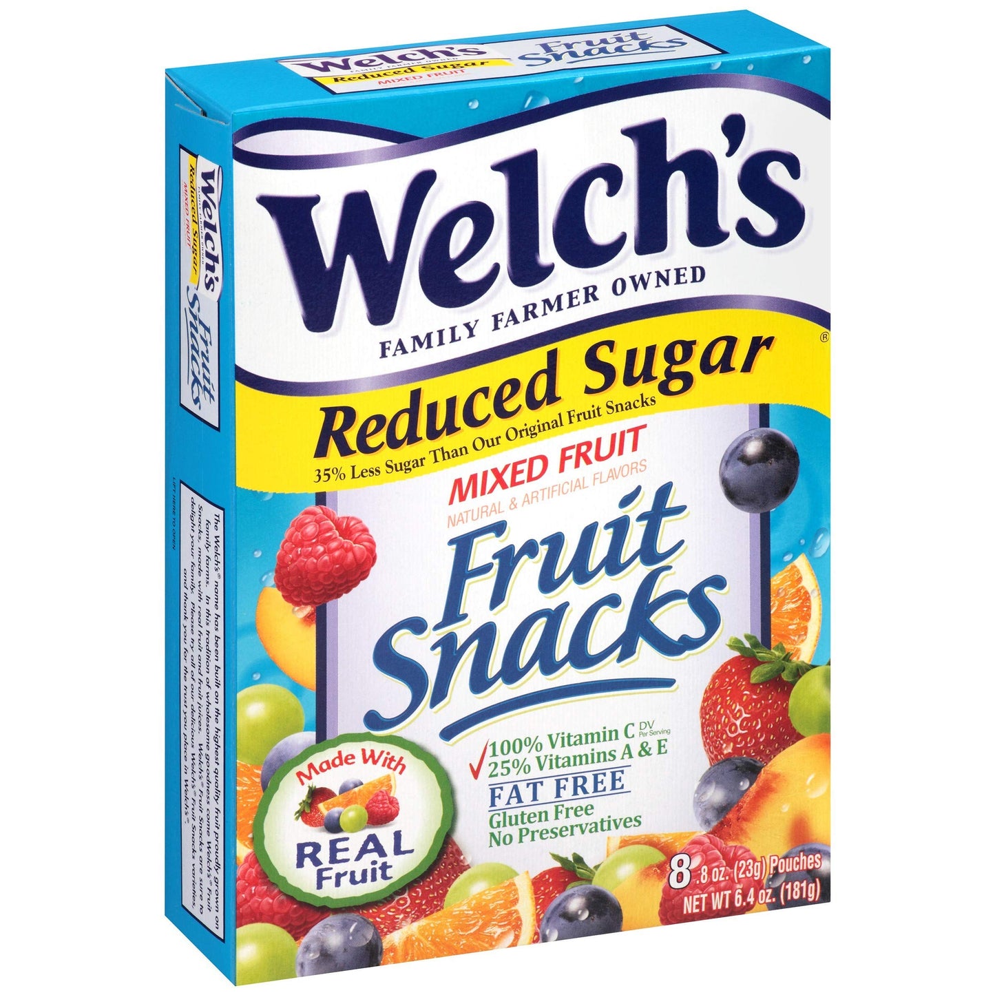 Welchs Reduced Sugar Mixed Fruit Snacks 8 Pouches (2 Pack - 16 Pouches Total)