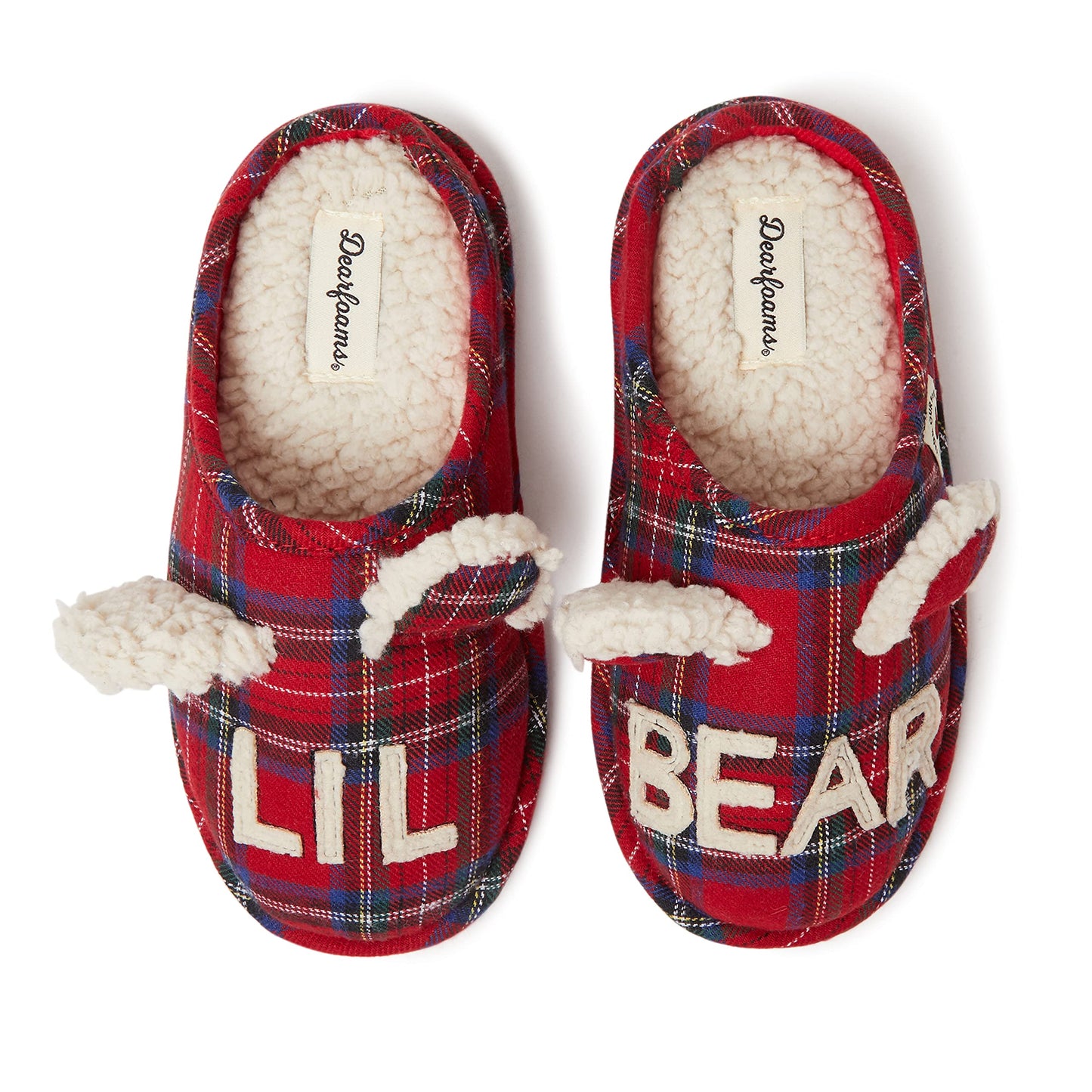 Dearfoams Unisex Slipper, Lil Bear Tartan Plaid, 2-3 Us Big Kid