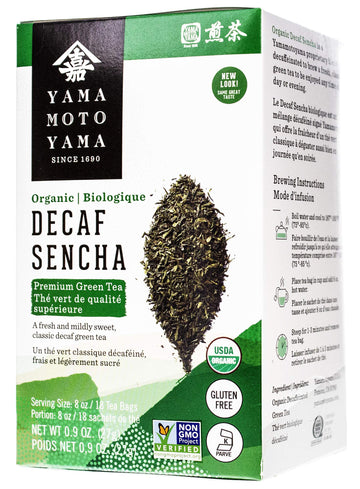 Yamamotoyama Organic Decaf Sencha Green Tea Bag, 18 Ct (1 Pack), Decaffeinated