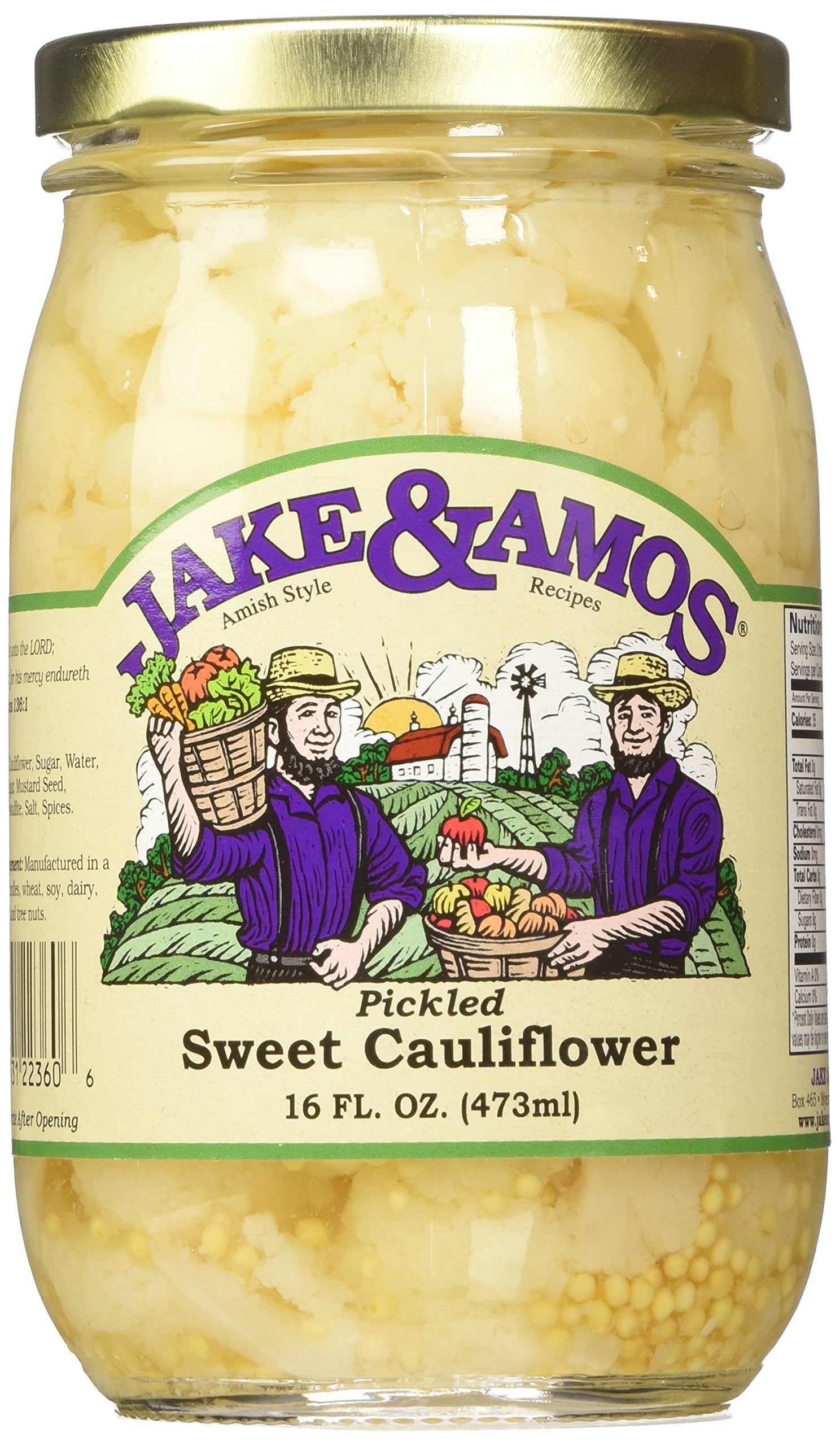 Jake & Amos Pickled Sweet Cauliflower, 16 Oz. Jar (Pack Of 2)