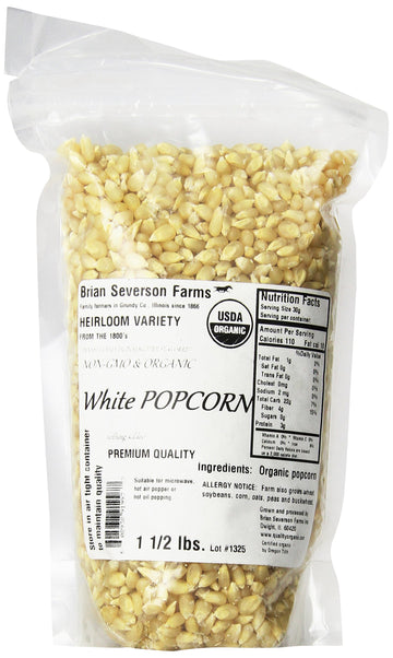 Organic White Popcorn, Heirloom Variety, Penn. Dutch Butter Flavored, Non-Gmo, Farmer Direct, 1 1/2 Lbs.