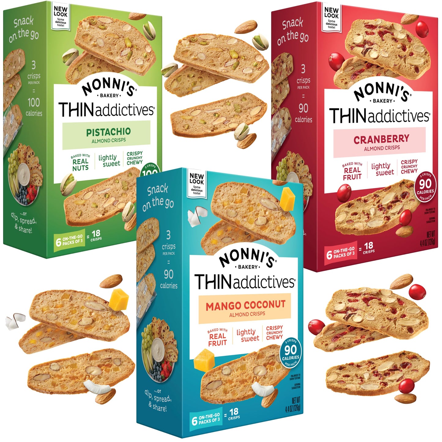 Thinaddictives Variety 3 Pack - 3 Flavors W/ 18 Cookies Per Box - Sweet & Crunchy Almond Cookie Thins - Biscotti Italian Cookies