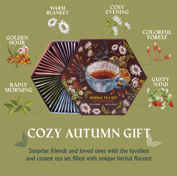 Acorus | Autumn Taste Tea Set | Natural Tea Hamper Box Gift Set Of 6 Flavors | Discover Rich Autumn Teas | Tea Gift Sets | Large