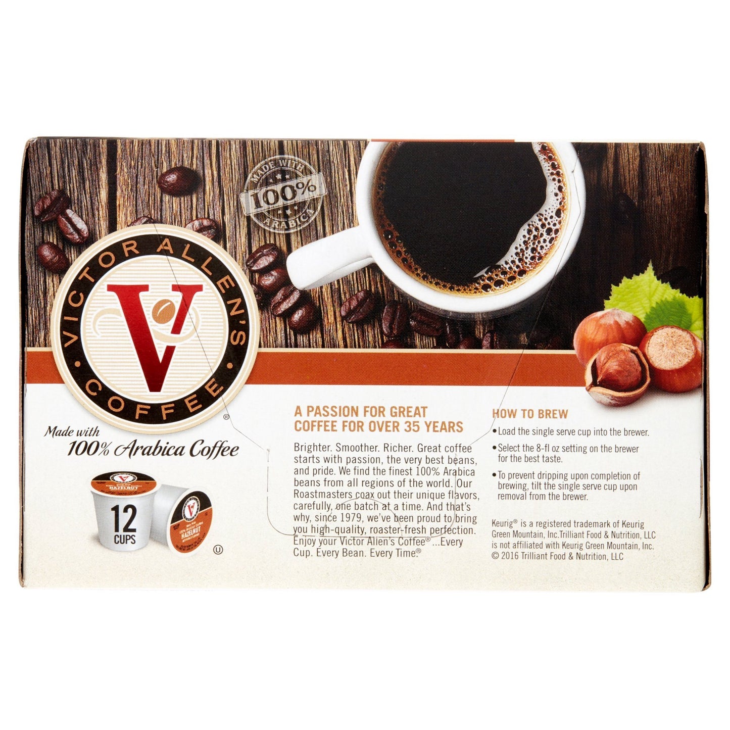Victor Allens Coffee Hazelnut Flavored Medium Roast Single Serve Coffee Pods, 12 Count, Compatible with Keurig K-Cup malt-inspired, Brown