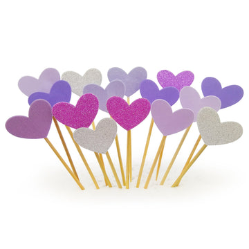 Cupcake Toppers 30Pcs Set, Gucuji Funny Purple Heart Diy Glitter Mini Birthday Cake Snack Decorations Picks Suppliers Party Acce