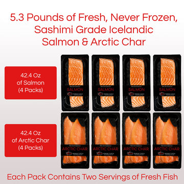 Nordic Catch, Fresh Salmon & Arctic Char Freshly Packed O-Mega Bundle From Iceland - Never Frozen, Sustainably Sourced, Air-Tigh