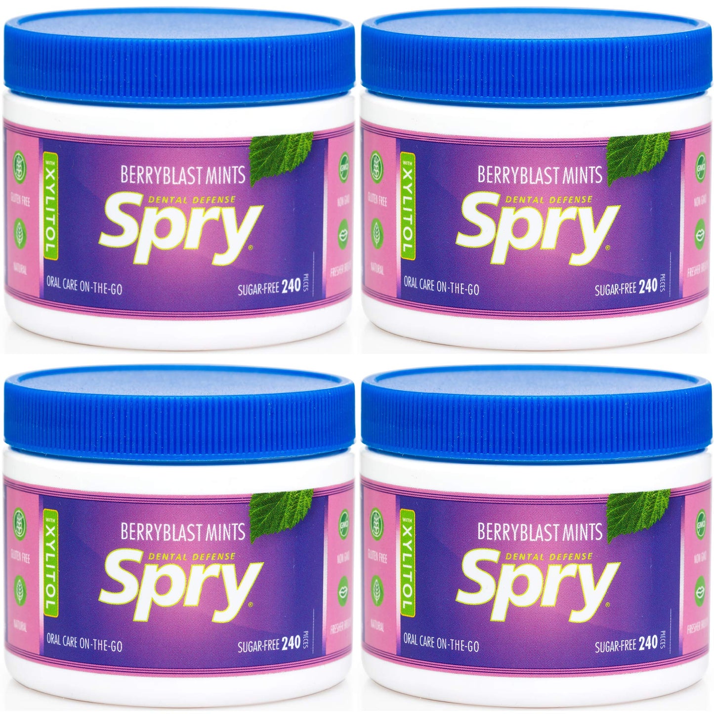 Spry Xylitol Berry Blast Mints Sugar Free Candy - Breath Mints That Promote Oral Health, Dry Mouth Mints That Increase Saliva Production, Stop Bad Breath, 240 Count (Pack Of 4)