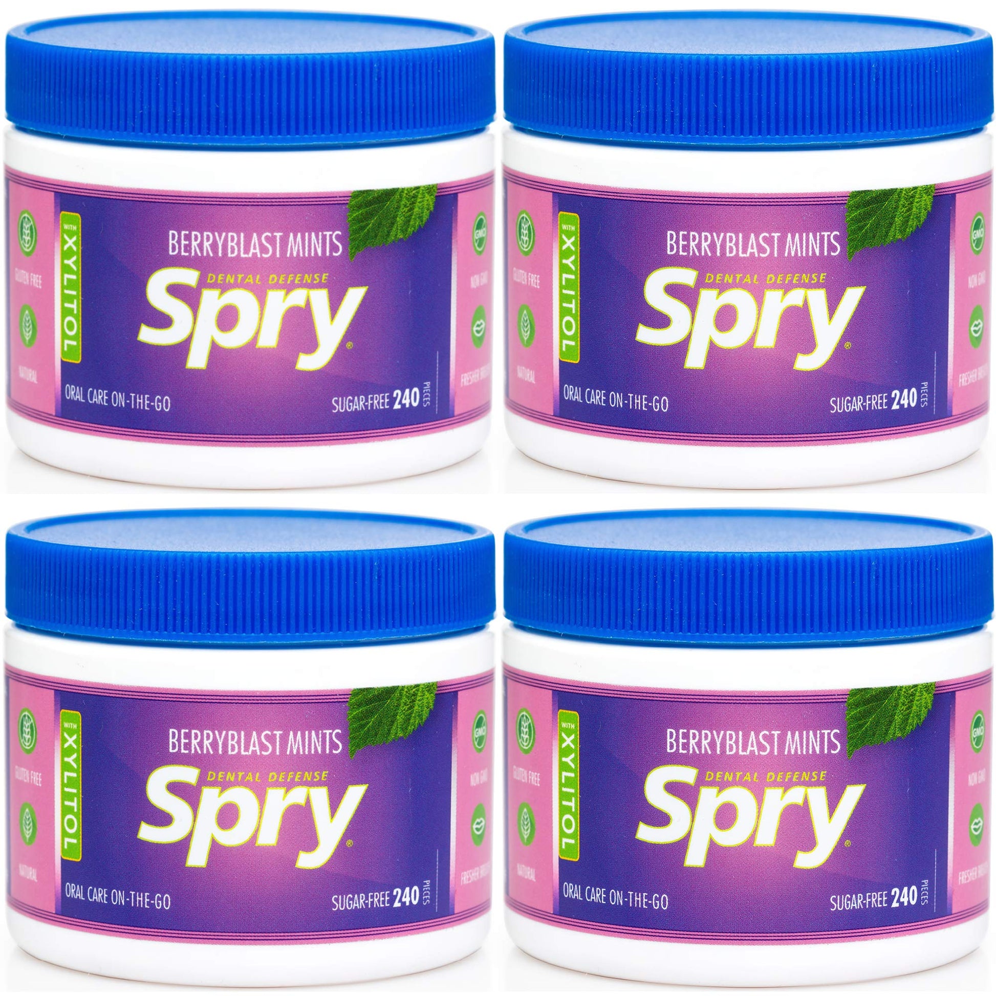 Spry Xylitol Berry Blast Mints Sugar Free Candy - Breath Mints That Promote Oral Health, Dry Mouth Mints That Increase Saliva Production, Stop Bad Breath, 240 Count (Pack Of 4)