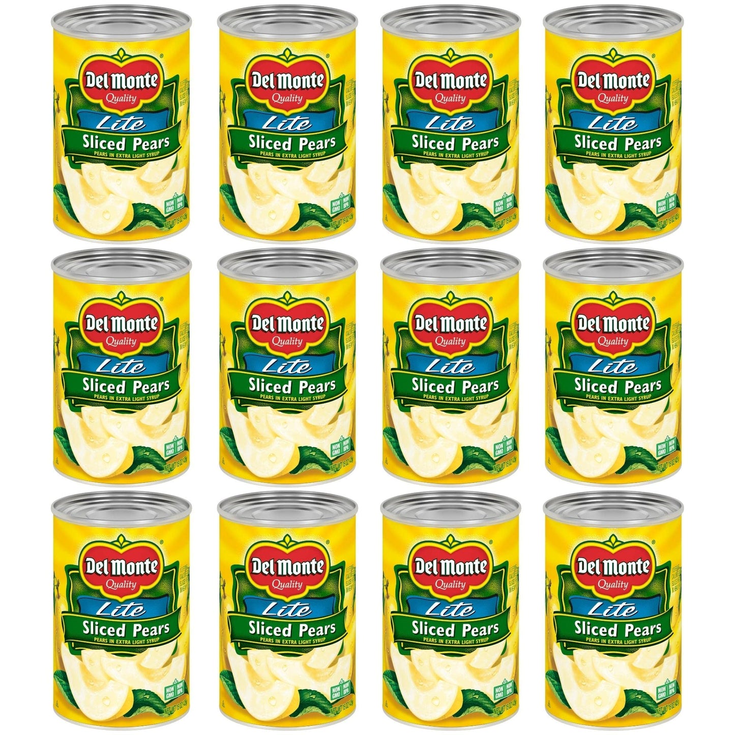 Del Monte Lite Sliced Bartlett Pears In Extra Light Syrup, Canned Fruit, 15 Ounce (Pack Of 12)