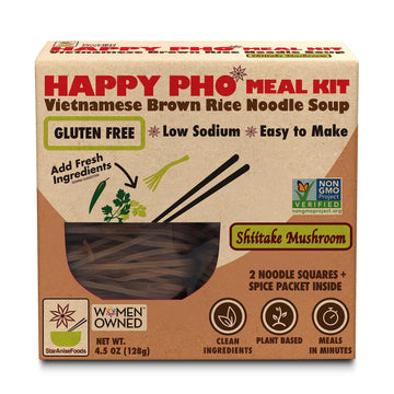 Vegan Gluten Free Happy Pho Meal Kit Shiitake Mushroom - 2 Servings, 4.5 Oz. Per Box, Case of 6 Boxes, Meal Kits, Pho Noodles Vi