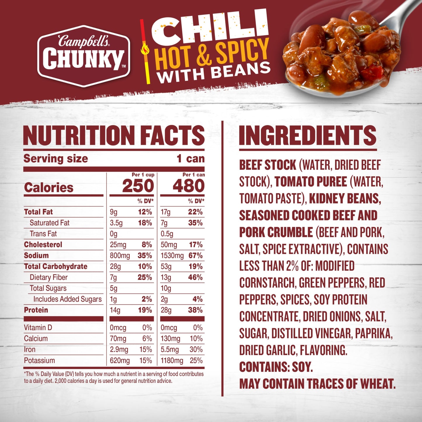 Campbells Chunky Hot and Spicy Chili With Beans, 16.5 oz Can (Pack of 12)