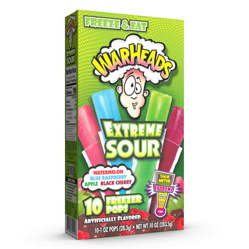 Warheads Fat Free Freezer Pops, Extreme Sour, Assorted Flavors, 120 Pops (12 Boxes, 10 Pops/Box), 1 Ounce Each