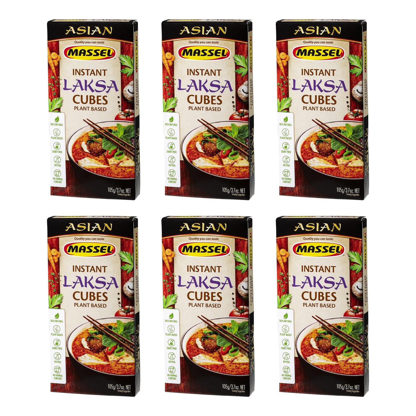 Massel Instant Laksa Bouillon Broth Cubes - No MSG, Gluten-Free Soup Base - Bulk Pack (6 x 105g)