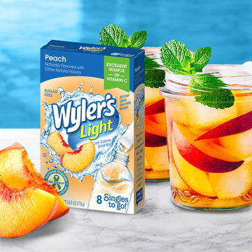 Wylers Light Singles-To-Go Sugar Free Drink Mix, Peach, 8 Ct Per Box (Pack Of 12)