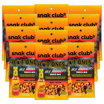 Snak Club x Hot Ones Snack Mix, Hot Habanero, Spicy Snacks with Peanuts, Pretzels, Sesame Sticks, Toasted Corn, Cashews, Inspire