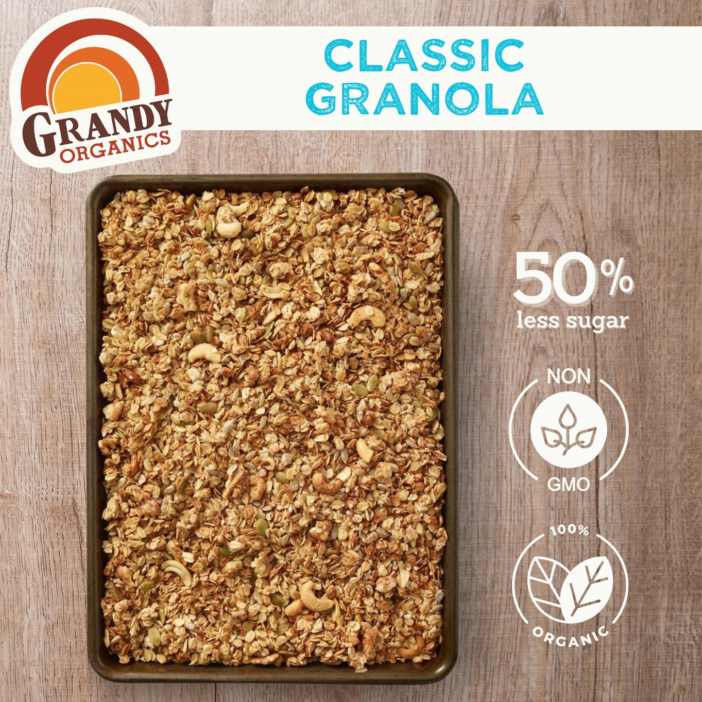 Grandy Organics Classic Granola Certified Organic Granola Cereal Low Sugar - Made with Oats Pumpkin Seeds Walnuts and Cashews 12oz Bags Bulk Pack of 3