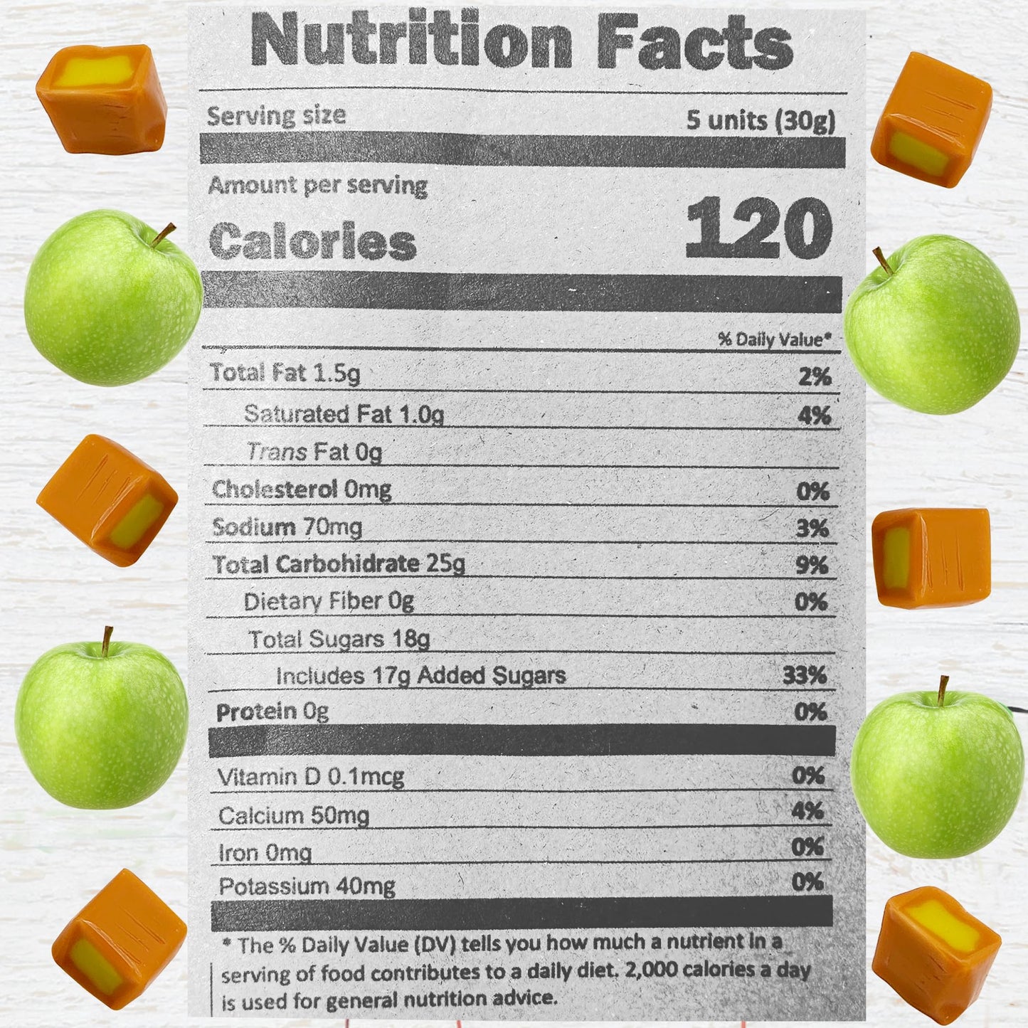 Caramel Cubes Candy Green Apple Filling - 1 Pound Bulk Bag -Individually Wrapped, Caramel Chews Soft Classic Chewy Candy, For Al