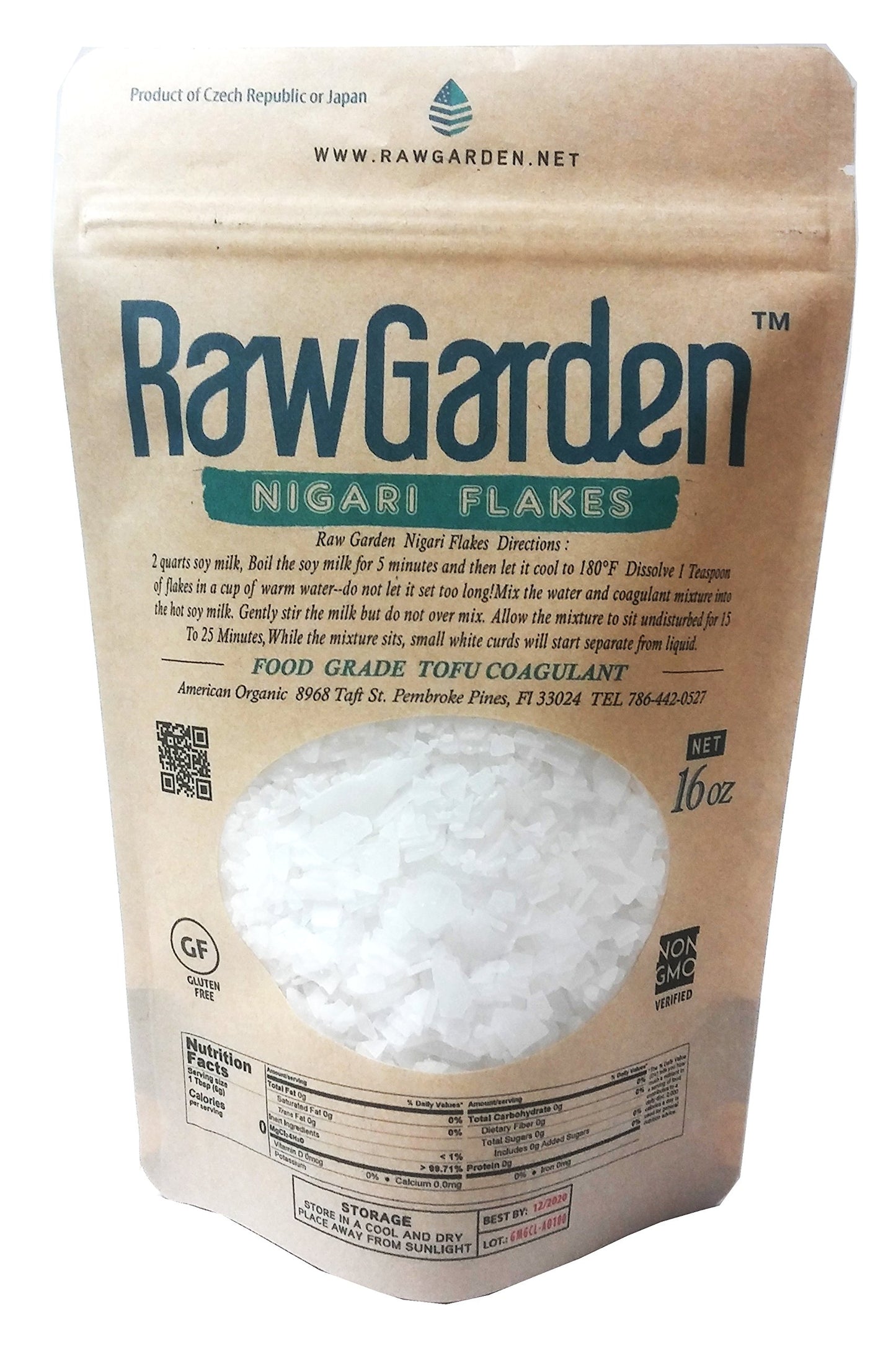 RawHarvest Nigari Flakes 16 oz (1 Lb) Food Grade Tofu Coagulant,Product of Czech Republic, or Israel.