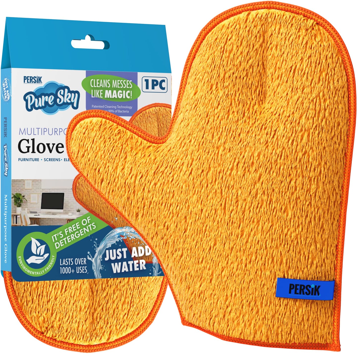 Persik Pure-Sky Microfiber Glove Dusting Mitt - Ultra Microfiber Cleaning Cloth Glove - Just Add Water No Detergents Needed - Us
