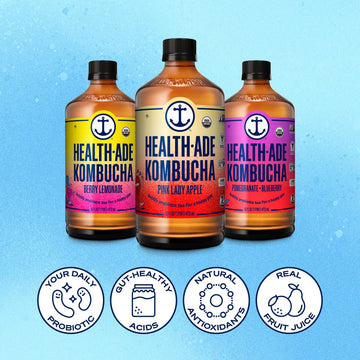Health-Ade Fan Favorite Variety Pack Kombucha Tea, Organic Drink With Living Probiotics, Detoxifying Acids, Supports Gut Health,
