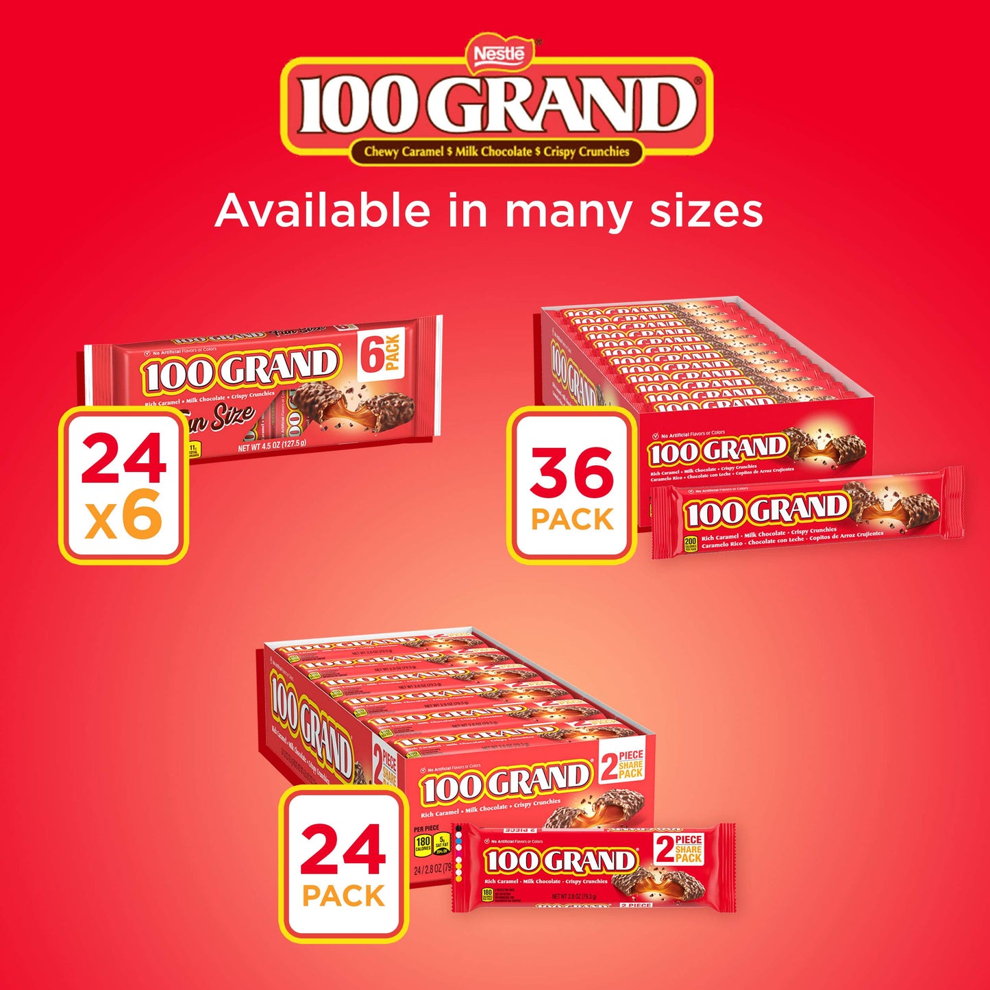 100 Grand Milk Chocolate Candy Bars, Full Size Bulk Individually Wrapped Ferrero Candy, Pack Of 36