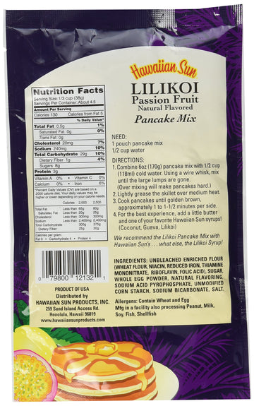 Hawaiian Sun Hawaiian Lilikoi Passion Fruit Pancake Mix, 6 Ounce, Model 398750