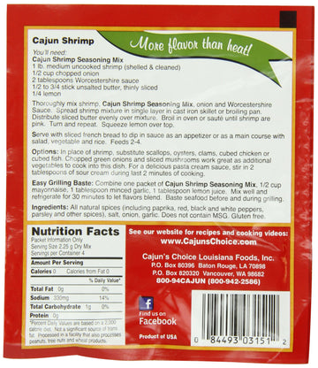 Cajun'S Choice - Cajun Shrimp Seasoning .3 Oz - Spicy Blend Of Herbs And Spices For Grilling, Saut Ing, And Boiling - Adds Zest